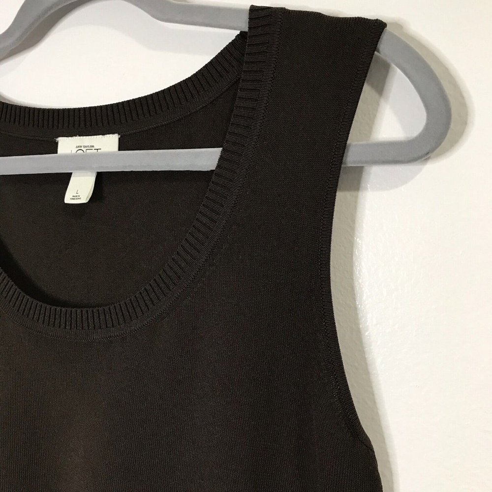 Ann Taylor Loft Brown Sweater Tank Top Shirt Size Large L Stretch Knit Blouse - Picture 5 of 9